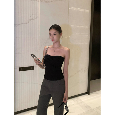 pusumede纯欲辣妹扭结抹胸女漂亮小衫外穿吊带背心修身无袖上衣