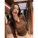 女极简休闲修身 pusumede 针织衫 黑色polo领长袖 气质上衣 秋日韵律