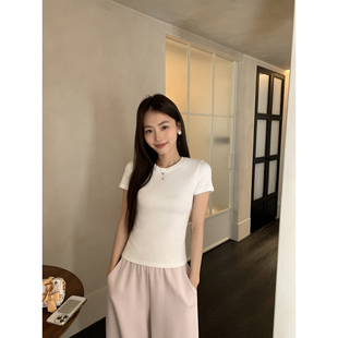 多色百搭T 修身 经典 t恤女夏季 气质正肩上衣 小圆领短袖 pusumede