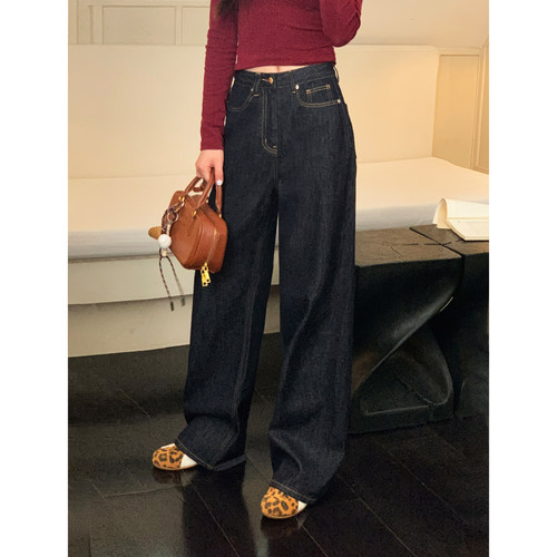 复古宽松垂感阔腿牛仔裤