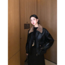 pusumede 复古羊羔绒翻领皮衣女高级感宽松可拆毛领外套 摩登回响