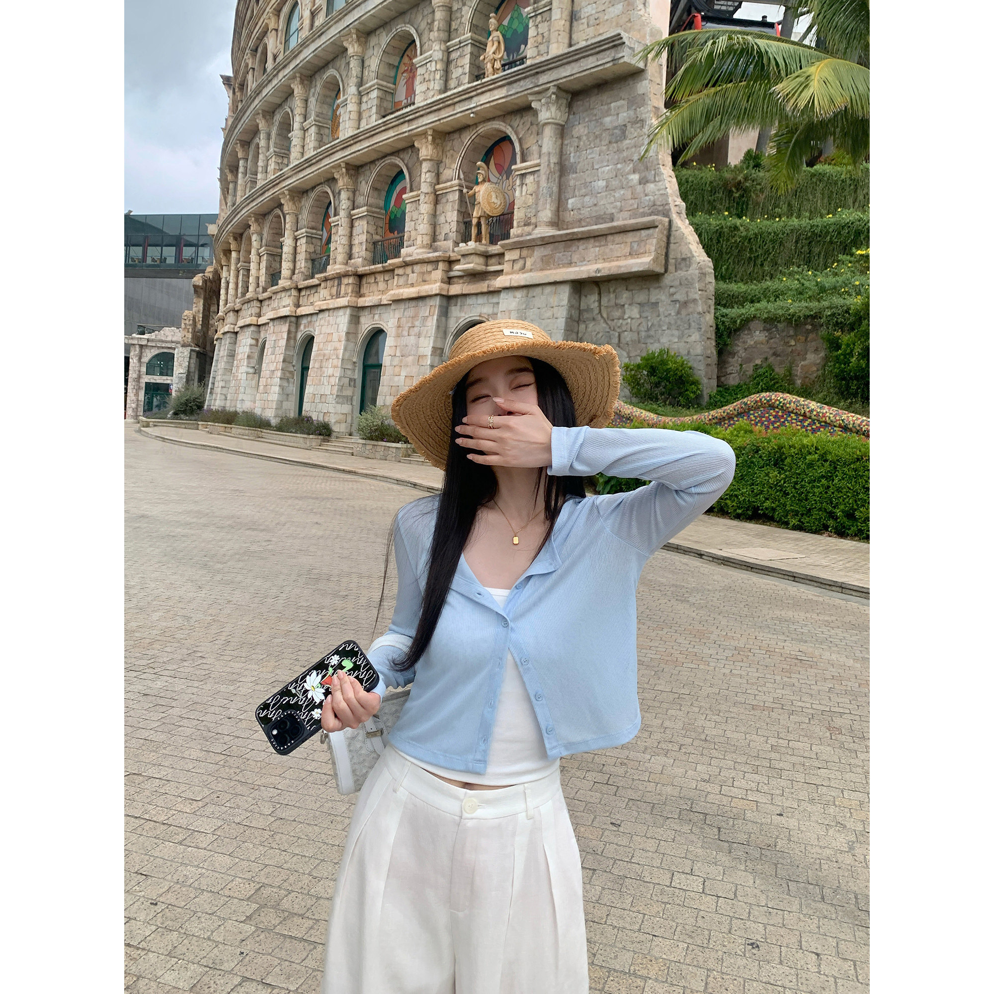 pusumede 半夏山茶 莱赛尔短款针织开衫外套女微透防晒长袖上衣