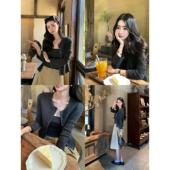 女无袖 pusumede 吊带上衣 喇叭长袖 小香风针织开衫 Paris千金 法式