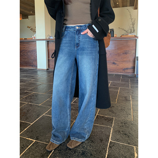 女加绒加厚宽松直筒裤 pusumede 牛仔裤 高腰阔腿裤 现货6.5折