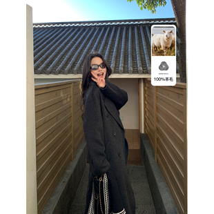 pusumede 奢暖回潮 1OO绵羊毛双面呢外套女高级感中长款毛呢大衣