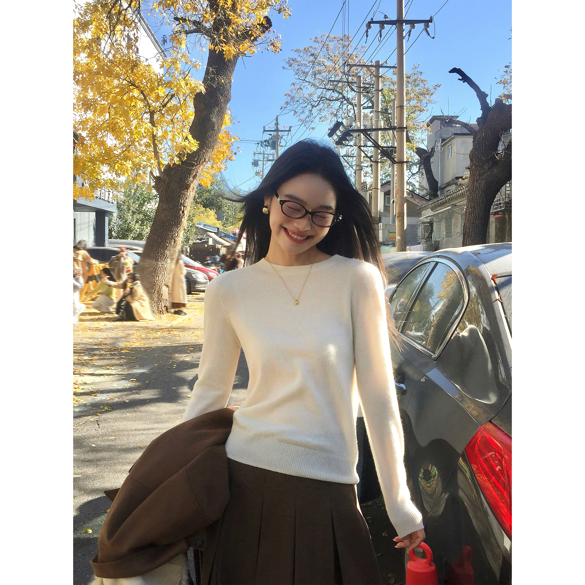 pusumede山羊绒打底衫针织上衣