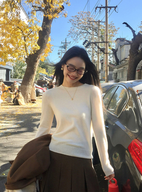 pusumede 人气系列!1OO山羊绒圆领打底衫女软糯圆领内搭针织上衣