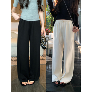 女宽松慵懒直筒拖地长裤 松紧腰抽绳阔腿休闲裤 空气感 pusumede