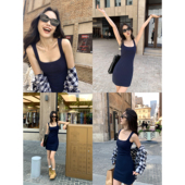 pusumede 包臀短裙 针织连衣裙女辣妹修身 勾勒曲线 方领背心裙无袖