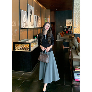 a字伞裙 黑色高腰半身裙女气质高级感中长款 pusumede urban周末