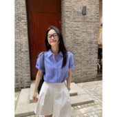 女夏季 pusumede 宽松休闲衬衣气质上衣 亚麻短袖 衬衫 时尚 调色板