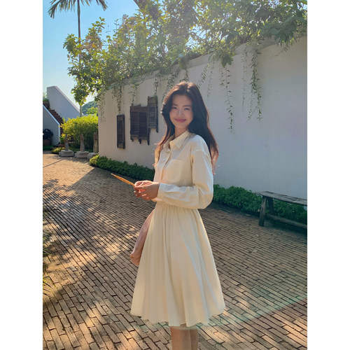 法式复古长袖衬衫连衣裙女
