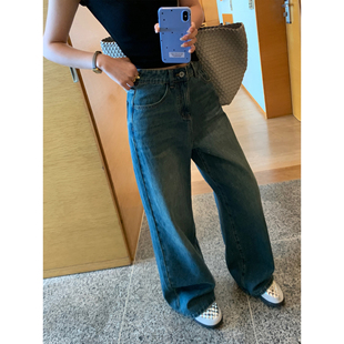 宽松直筒长裤 女高腰显瘦百搭休闲裤 怀旧复古阔腿牛仔裤 pusumede