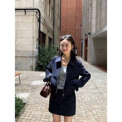 短款翻领外套夹克拉链开衫上衣