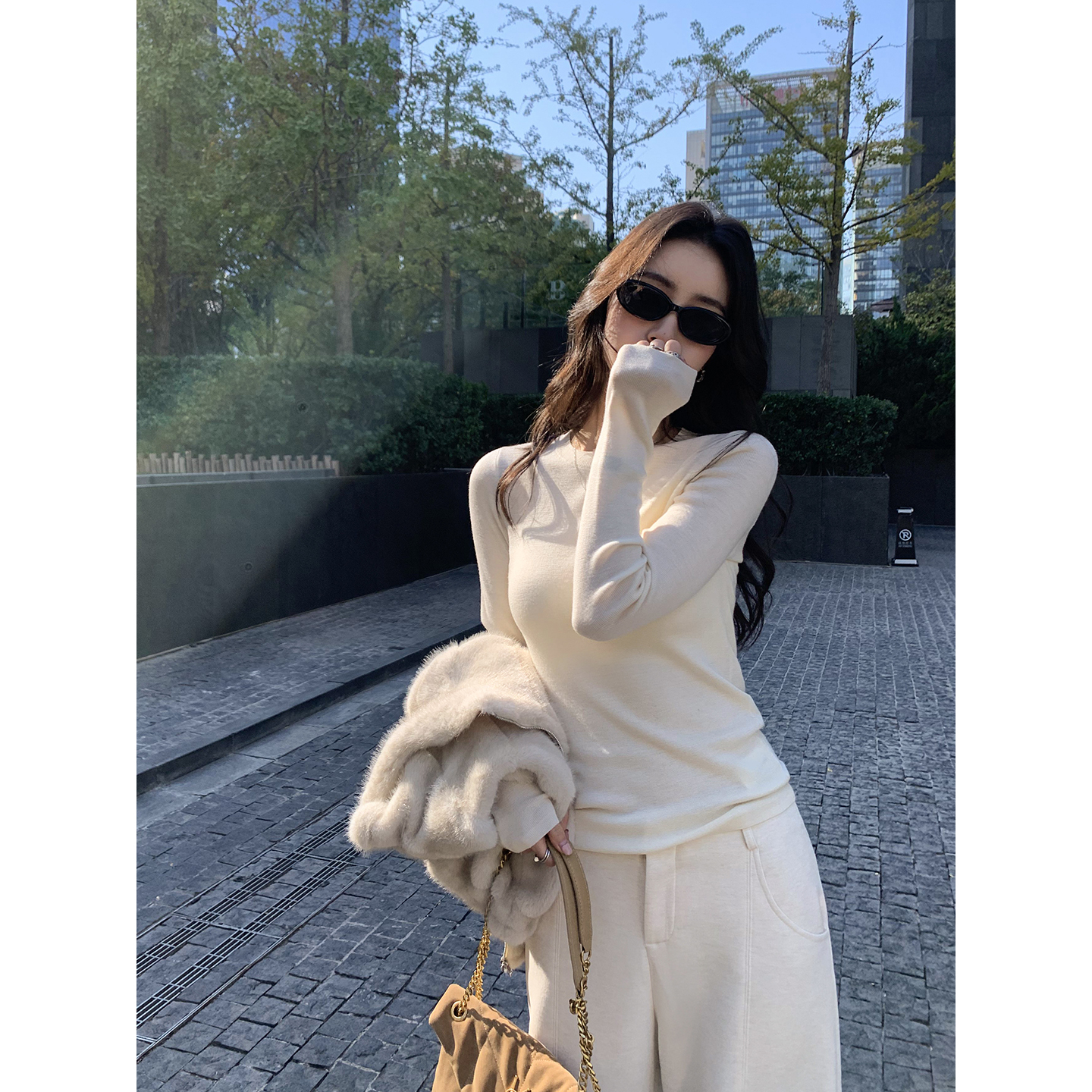 pusumede 臻选100%羊毛丨气质圆领针织衫女修身显瘦内搭打底上衣