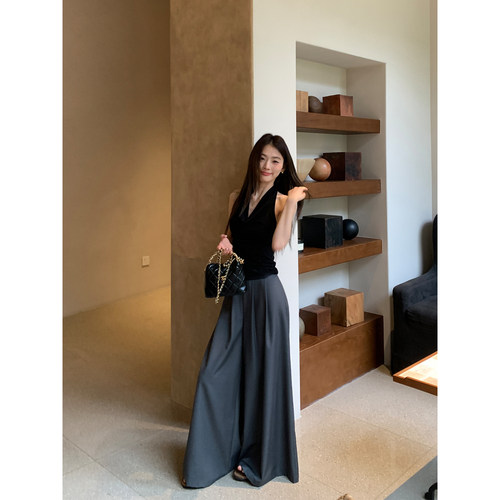 pusumede 主线系列 高腰阔腿裤女宽松直筒松弛感休闲裤遮胯长裤