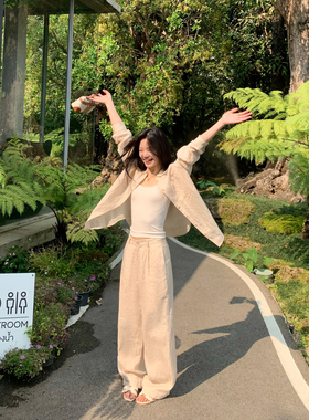 pusumede松弛老钱套装 1OO亚麻宽松长袖衬衫/直筒长裤/休闲短裤