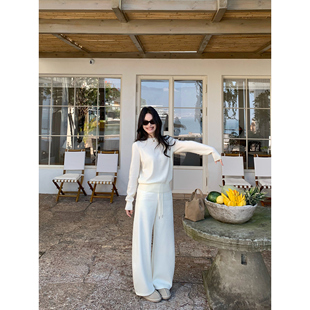 pusumede松弛holiday 慵懒宽松抽绳针织弯刀裤女阔腿休闲拖地长裤