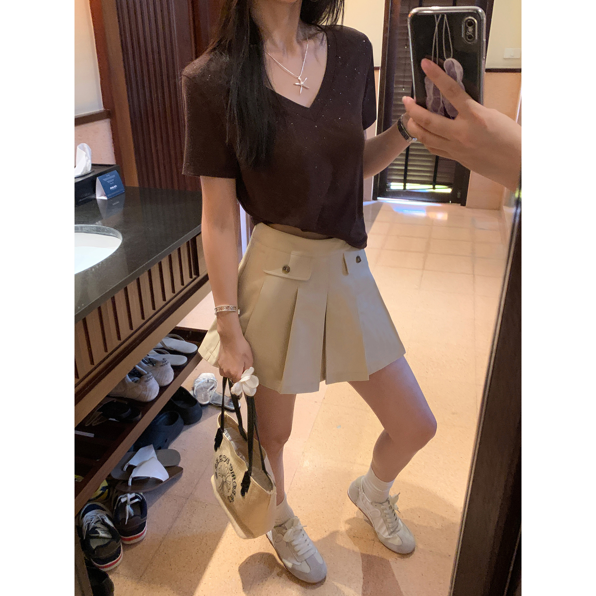 pusumede 出圈学院风! 减龄半身裙女高腰气质百褶裙小个子a字短裙