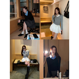 显瘦针织打底衫 假两件正肩T恤上衣女气质修身 轻松周末 pusumede