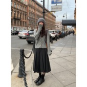 中长款 pusumede 韩女法则 百褶半身裙女秋冬高腰a字裙设计感裙子