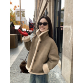 pusumede 现货6.5折 复古腔调仿麂皮绒皮毛一体外套女翻领大衣