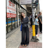 小众高腰长裤 pusumede设计感全棉阔腿牛仔裤 女复古宽松直筒休闲裤