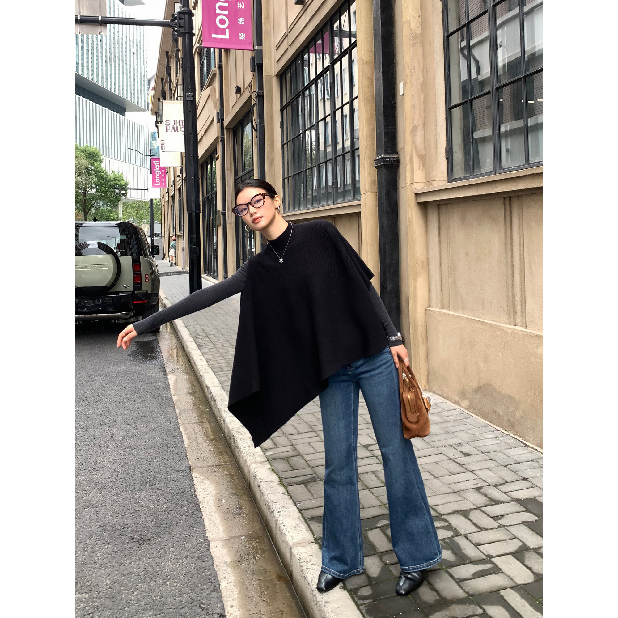 pusumede 周末漫步 高腰弹力微喇牛仔裤女气质显瘦喇叭裤直筒长裤