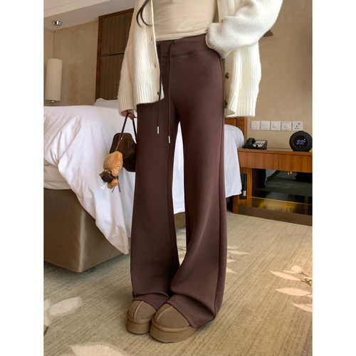 松弛自在休闲喇叭裤松紧腰卫裤