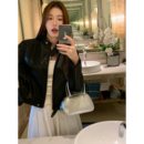 拉链正肩复古上衣 黑色立领pu皮衣外套女短款 pusumede 现货7折