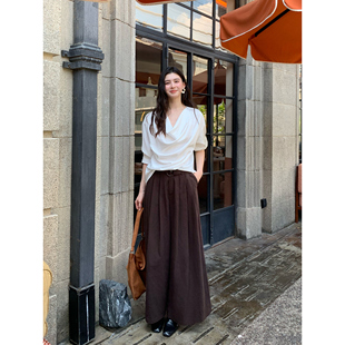 现货7折 宽松长裤 都会隐士 裙裤 高腰压褶休闲裤 pusumede