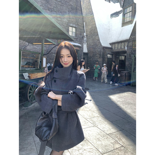 小个子大衣 重磅立领毛呢外套女气质保暖短款 pusumede 韩女轮廓