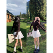 pusumede 甜美白色蛋糕裙短裙女高腰显瘦芭蕾风花边a字半身裙 法式