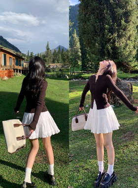 pusumede 法式甜美白色蛋糕裙短裙女高腰显瘦芭蕾风花边a字半身裙