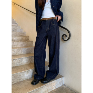 高腰显瘦直筒裤 pusumede 女弯刀裤 复古阔腿牛仔裤 现货6.5折