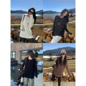 女加厚磨毛宽松长袖 pusumede 双面绒贴标圆领打底衫 白色t恤上衣