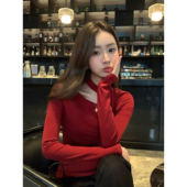 pusumede冬旬夜曲 内搭上衣 针织打底衫 气质斜肩飘带长袖 t恤女修身