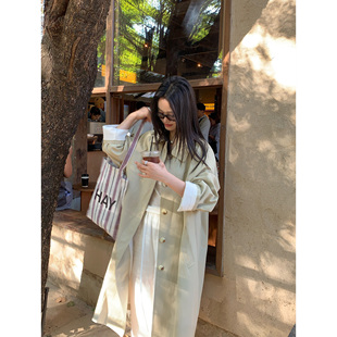 pusumede 松弛基因 翻领风衣外套女高级感宽松气质廓形中长款大衣