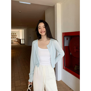 pusumede短款针织防晒开衫女薄款冰丝空调衫韩系长袖外搭上衣罩衫