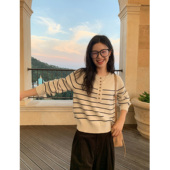 条纹毛衣女秋冬圆领显瘦休闲羊毛针织衫 pusumede 暮色微风 上衣