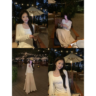 女经典 镂空v领针织开衫 薄款 外搭罩衫 上衣 pusumede 长袖 自带松弛