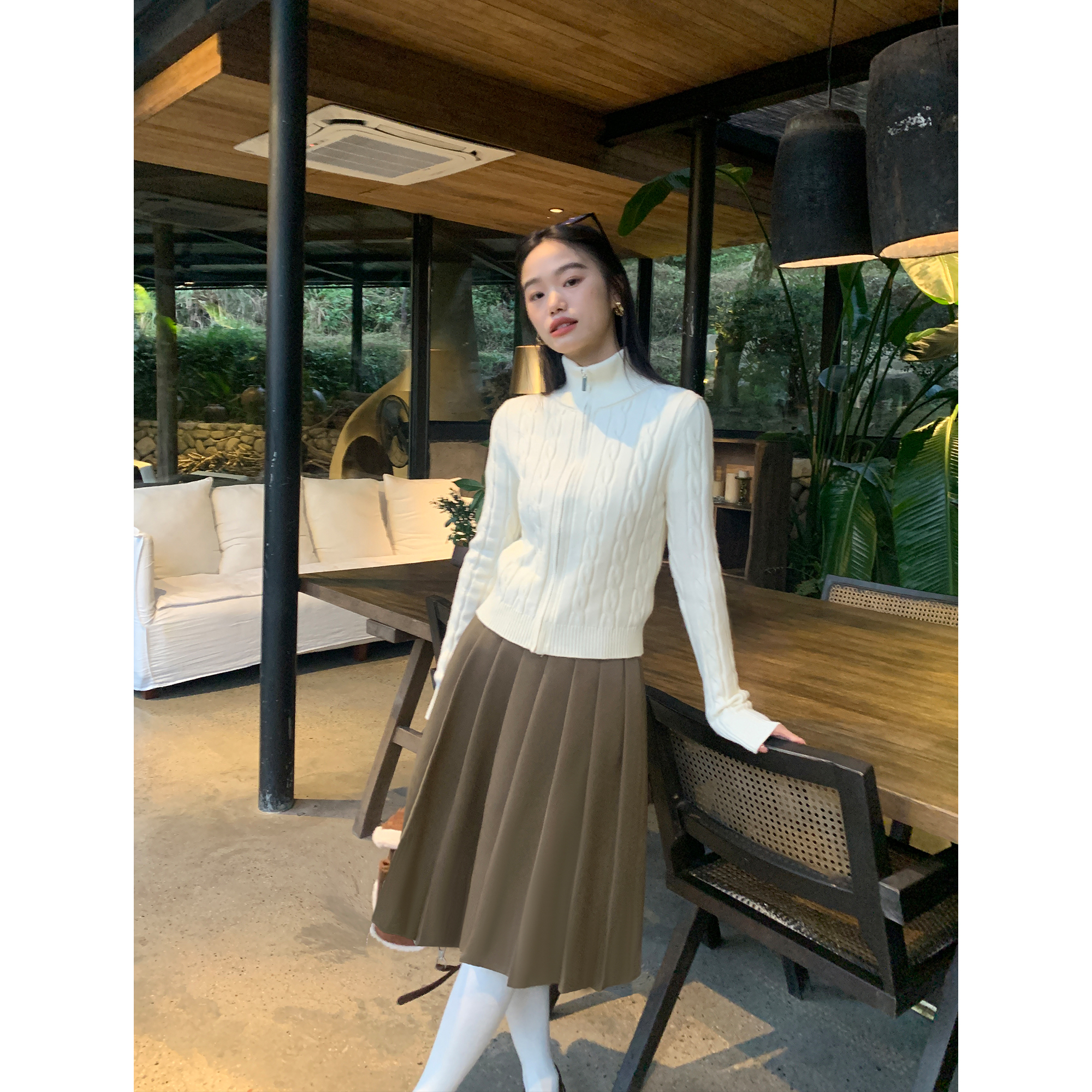 小个子显瘦高腰百褶半身裙女