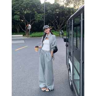 松弛主义 运动套装 美式 宽松休闲裤 立领拉链卫衣外套女 pusumede