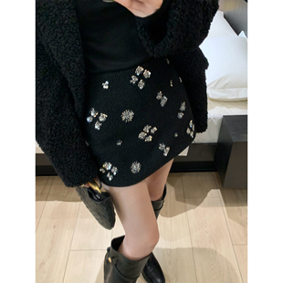 pusumede 小香风半身裙女设计感裙子高腰a字包臀裙短裙 璀璨繁花