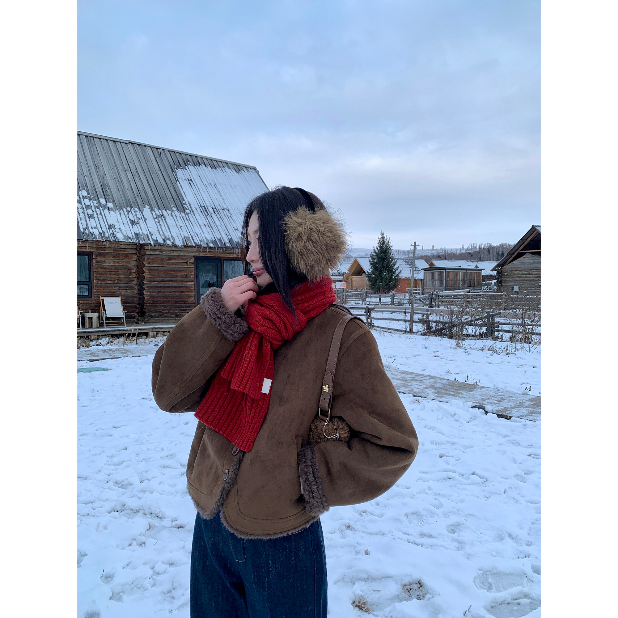 pusumede仿羊绒皮草外套夹克上衣