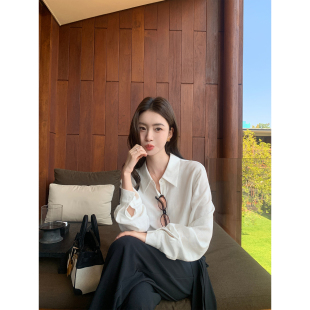 不费力穿搭 套装 莱赛尔亚麻长袖 女宽松阔腿休闲裤 白衬衫 pusumede