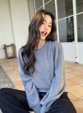 pusumede 暖绒触感 1OO羊毛圆领套头毛衣女优雅气质软糯针织上衣