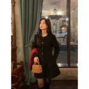 pusumede黑色高级感小香风连衣裙女2025新款 圆领收腰气质裙子 法式