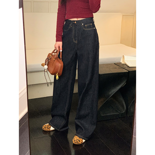 pusumede 摩登sense 复古阔腿牛仔裤女宽松显瘦垂感直筒拖地长裤