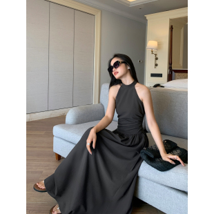 pusumede 收腰显瘦背心裙气质度假长裙 高级感挂脖连衣裙女无袖